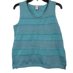 Chico's Tank Top M Sleeveless Textured Striped Green Womens Pullover Size Medium